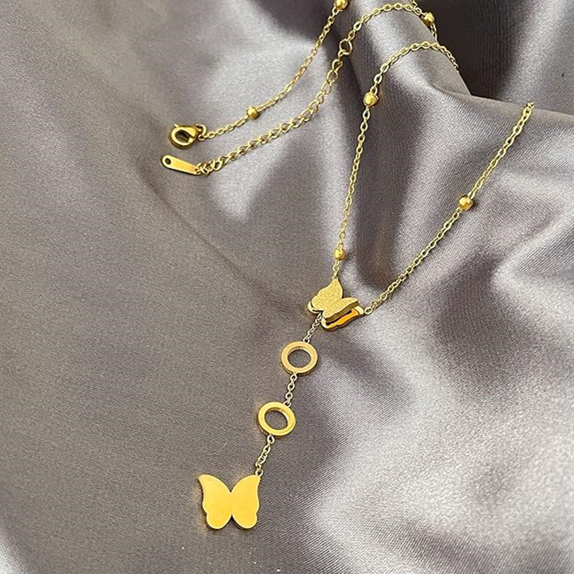 Elegant Gold Butterfly Charm Layered Necklace