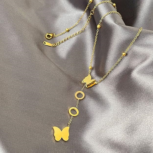 Elegant Gold Butterfly Charm Layered Necklace