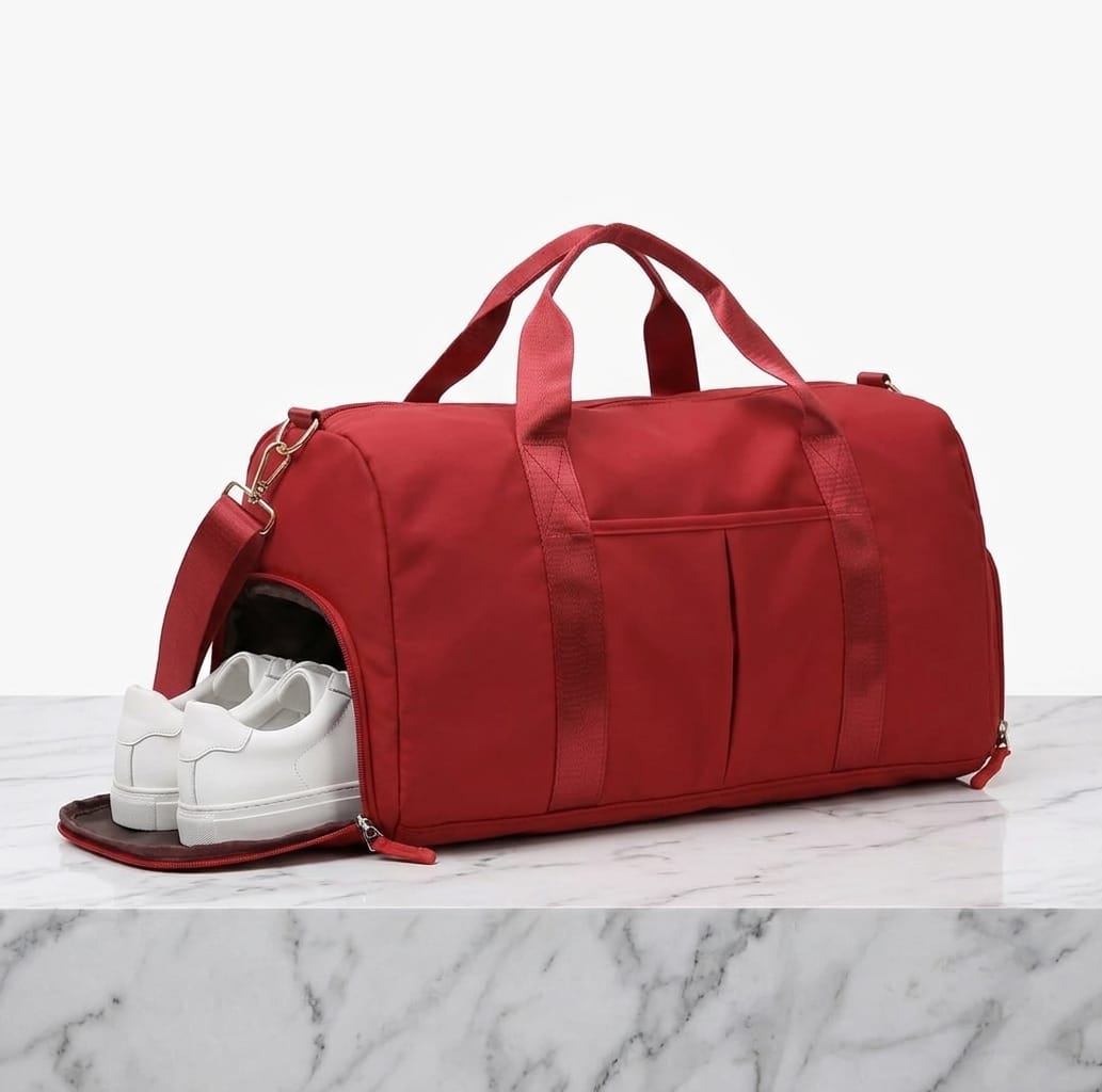 Duffel Bag - Red – With Shoe Pocket & Wet/Dry Compartment