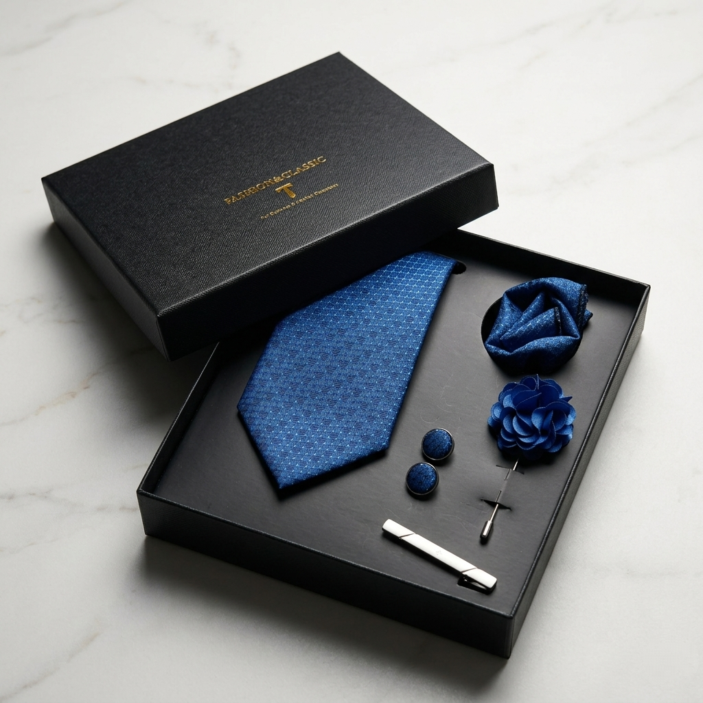 5-in-1 Men’s Tie Gift Set – Tie, Pocket Square, Cufflinks & Lapel Pin
