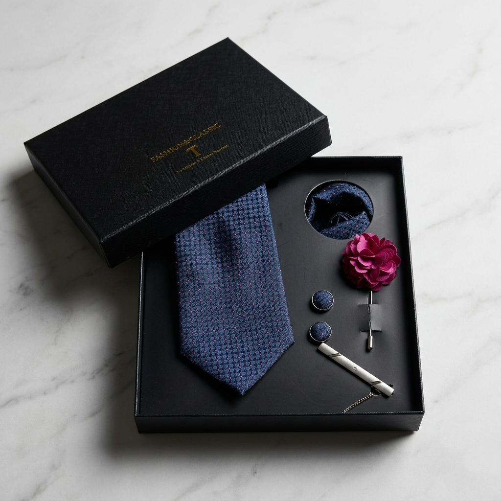 5-in-1 Men’s Tie Gift Set – Tie, Pocket Square, Cufflinks & Lapel Pin