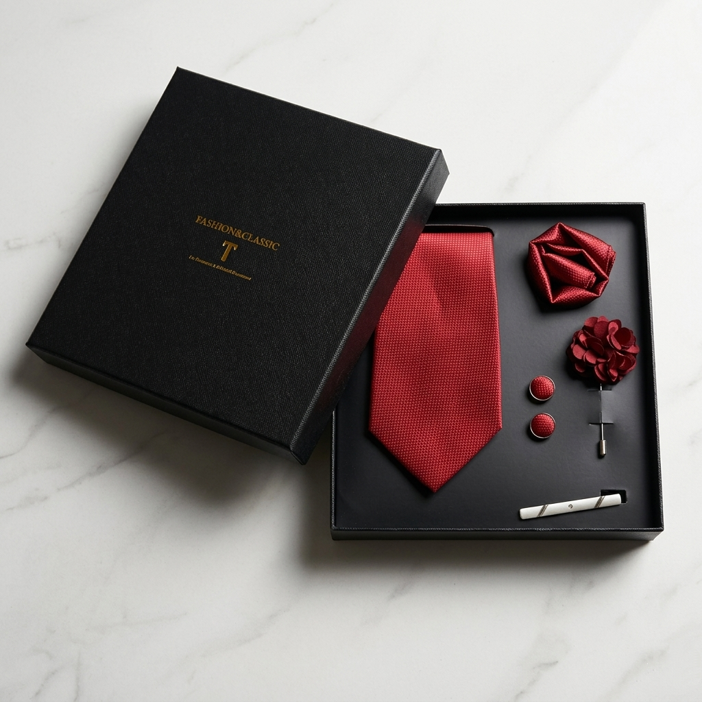 5-in-1 Men’s Tie Gift Set – Tie, Pocket Square, Cufflinks & Lapel Pin