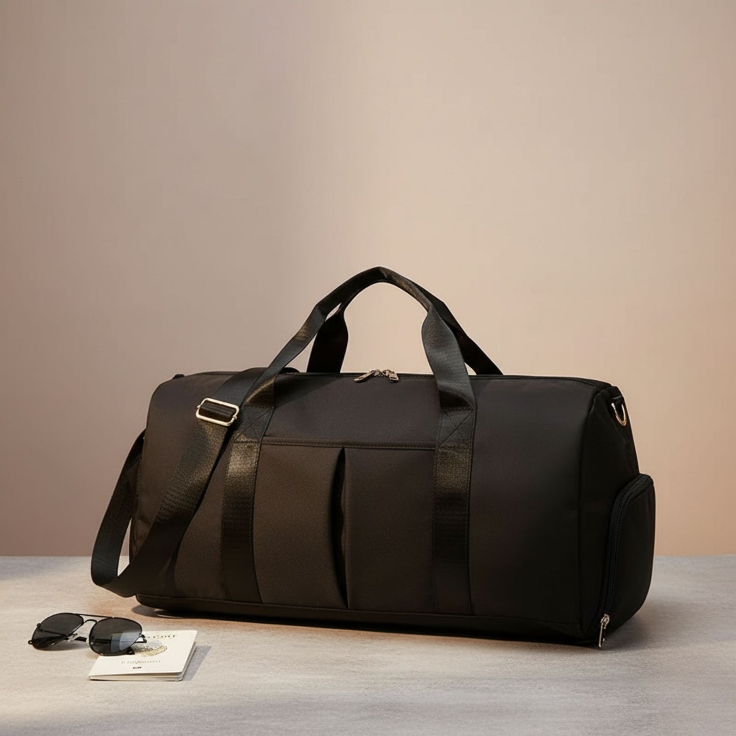 Duffel Bag - Black - With Shoe Pocket & Wet/Dry Compartment