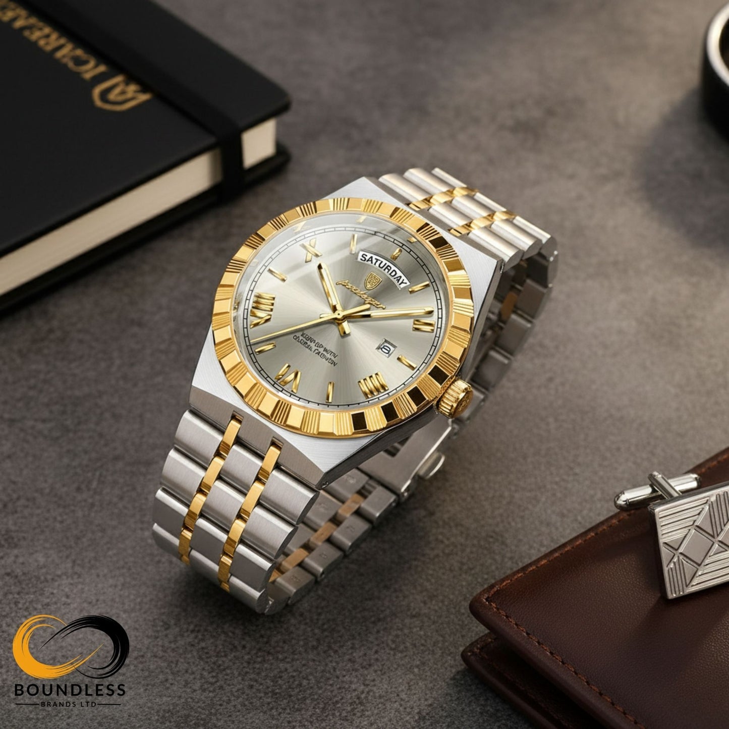 Poedagar Two-Tone Luxury Day-Date Watch