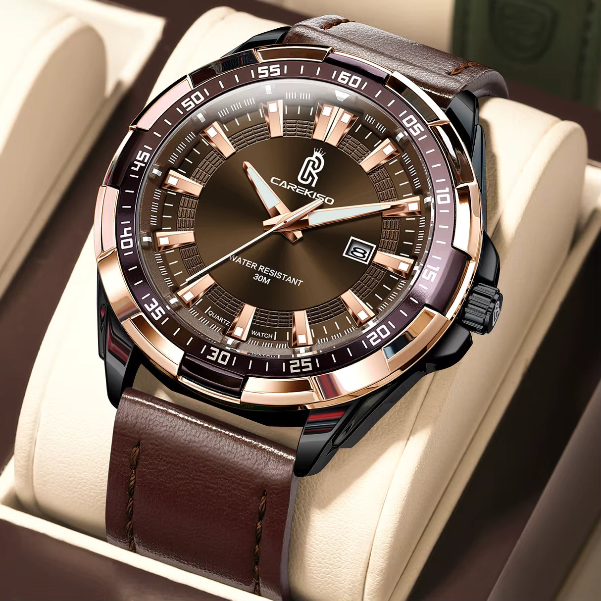 Carekiso Leather Strap Watch - Brown