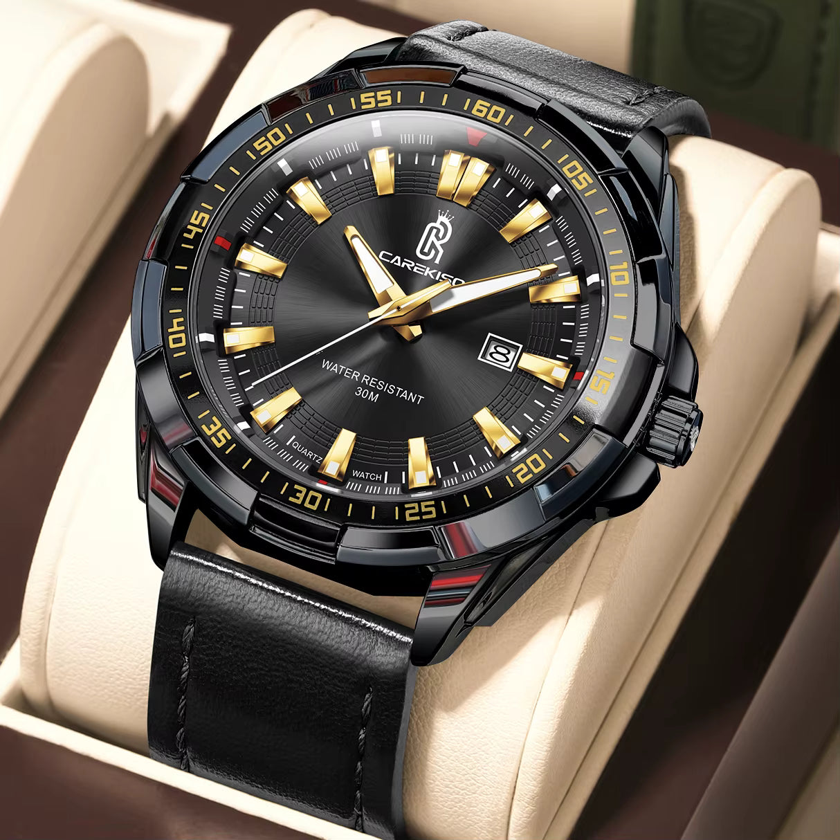 Carekiso Leather Strap Watch - Black