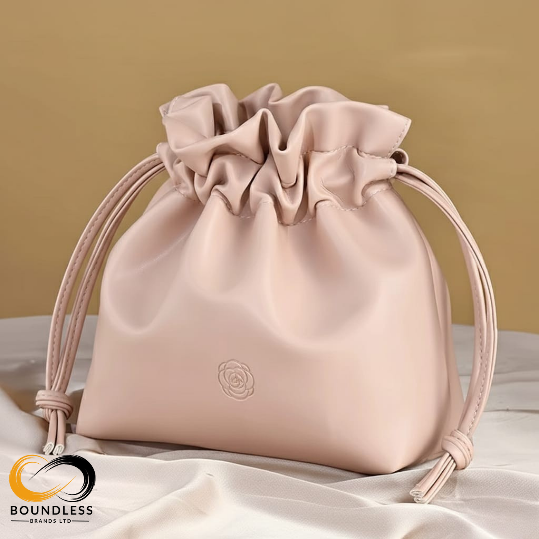 PU Leather Drawstring Makeup Travel Cosmetic Organizer - Pink