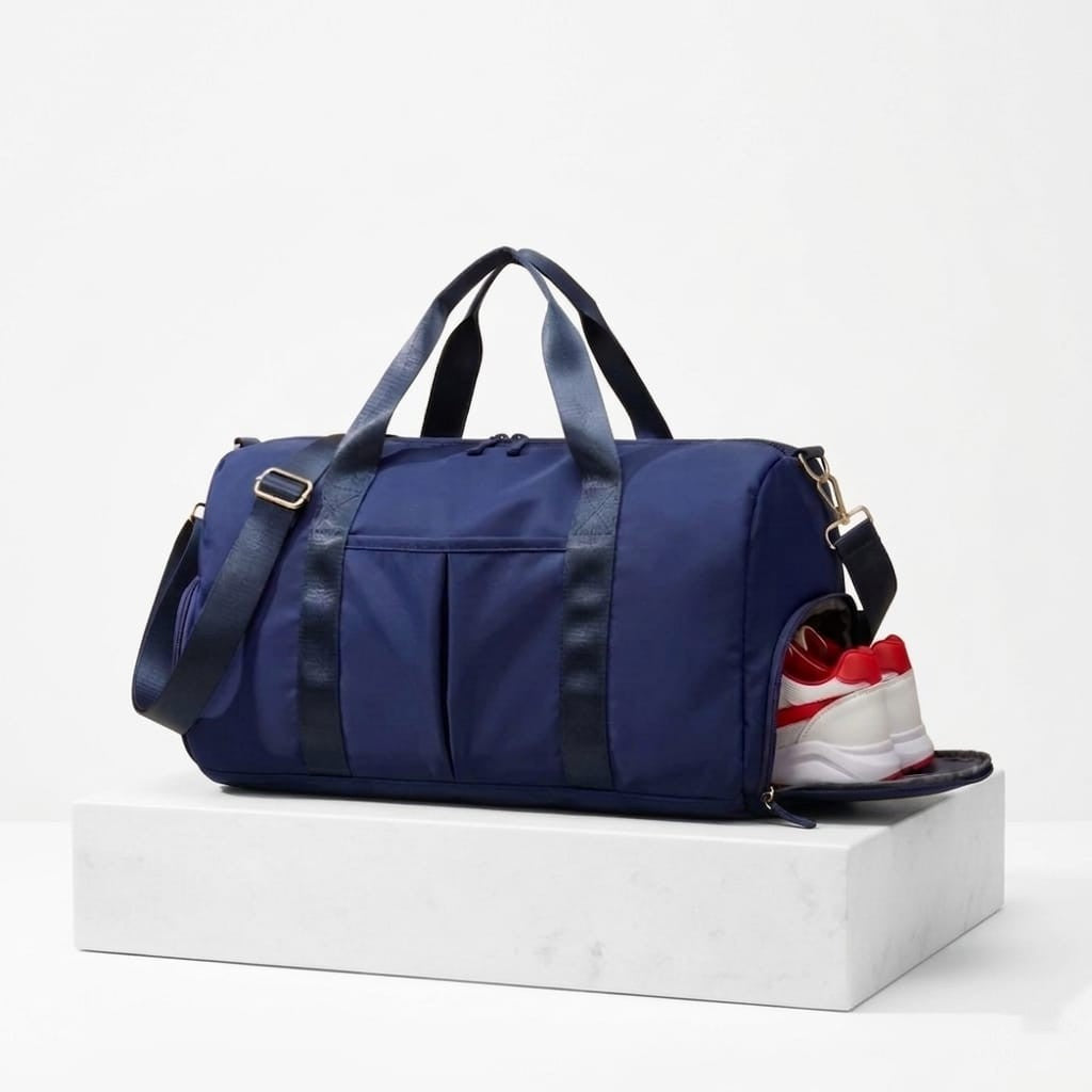 Duffel Bag - Navy Blue – With Shoe Pocket & Wet/Dry Compartment