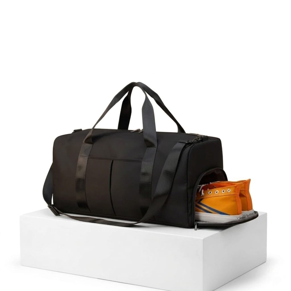 Duffel Bag - Black - With Shoe Pocket & Wet/Dry Compartment