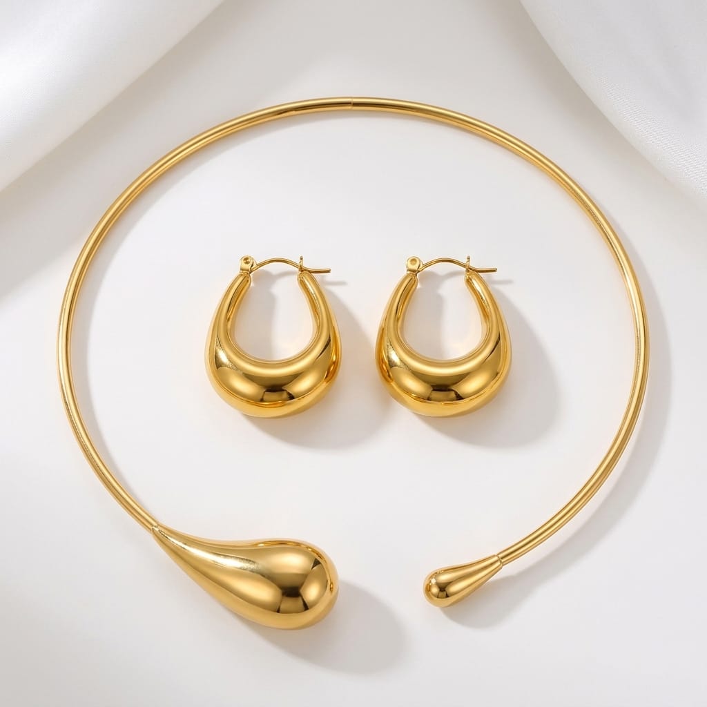 Choker Necklace + Earrings Jewelry Set