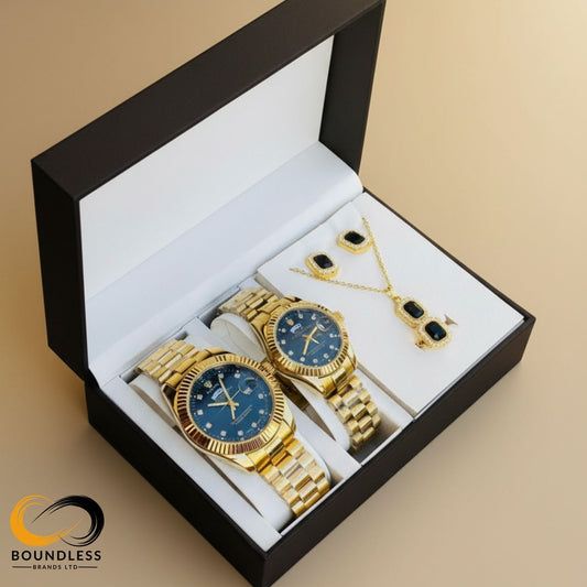 Couple’s Gold & Black Luxury Watch Set