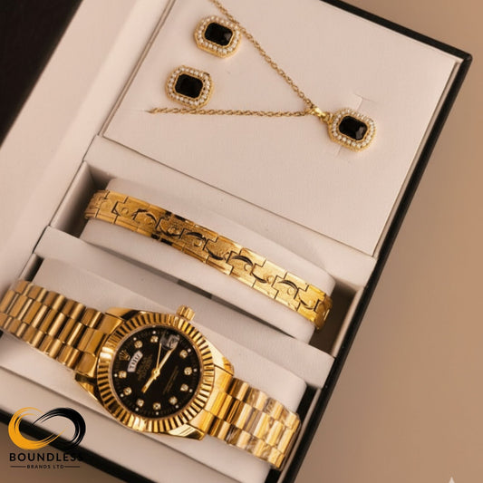 Gold-Toned Luxury Watch & Jewelry Set