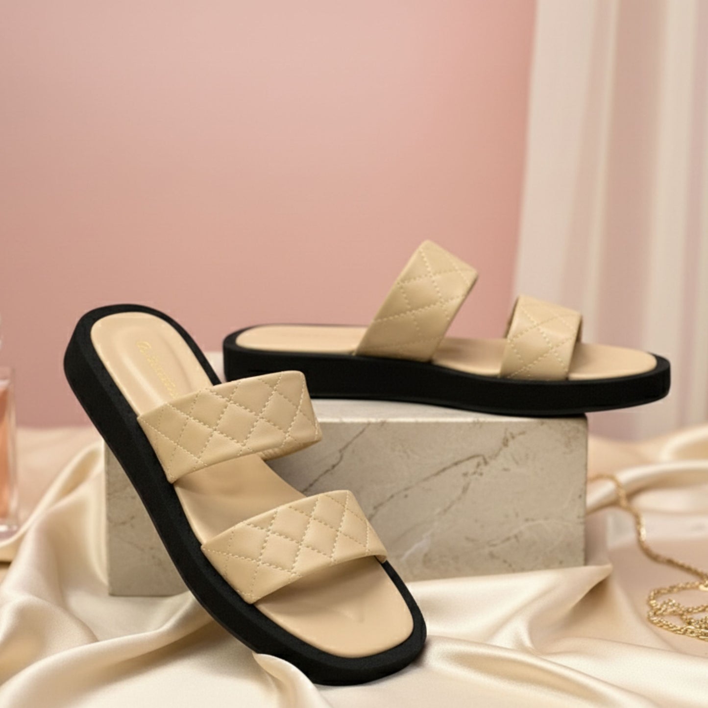 Double Strap Sliders - Beige