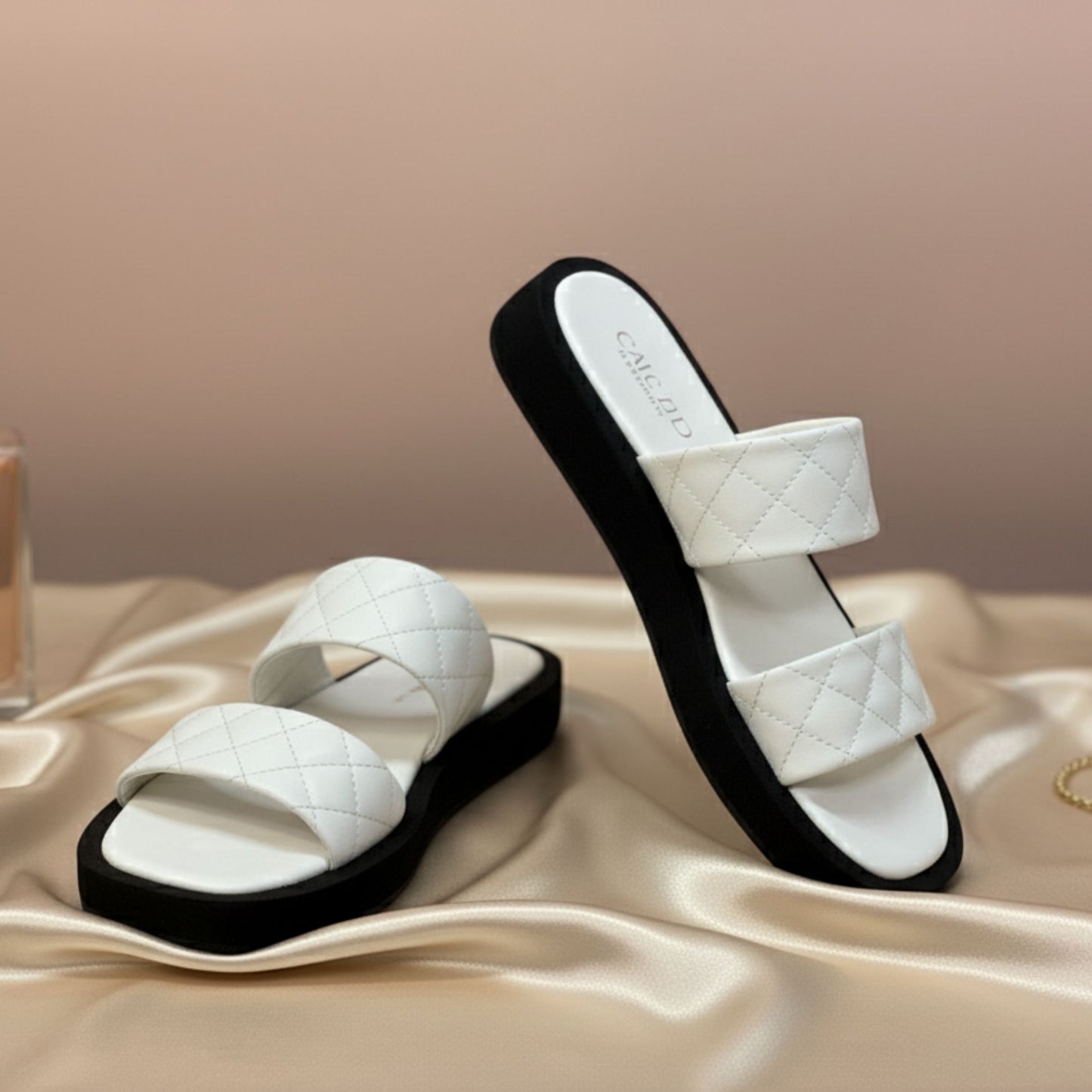 Double Strap Sliders - White