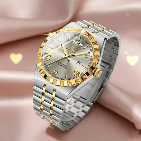 Poedagar Two-Tone Luxury Day-Date Watch