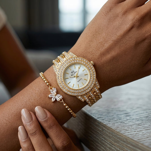 BS Bee Sister Women's Crystal Watch – Gold