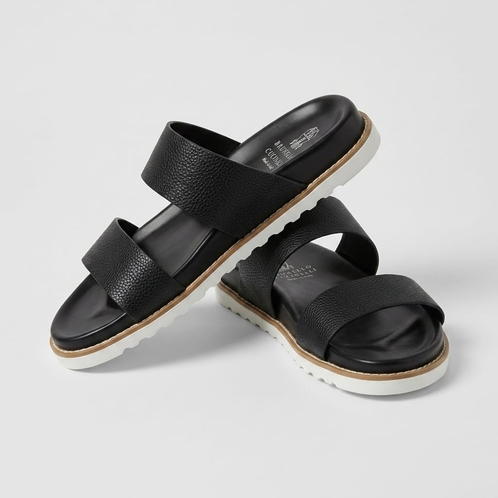Men Leather Sandals - Black