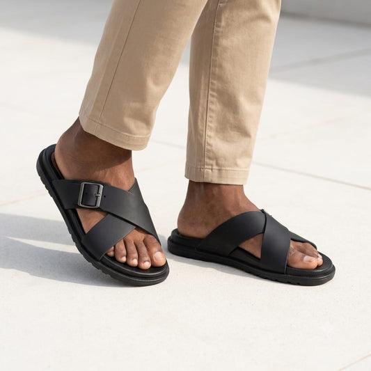 Men Leather Sandals - Buckle