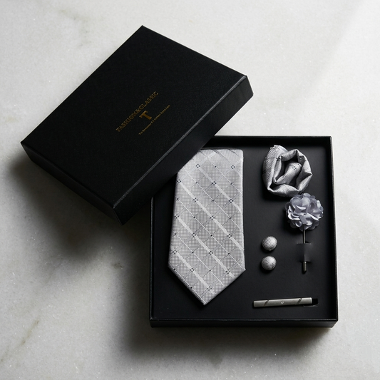 5-in-1 Men’s Tie Gift Set – Tie, Pocket Square, Cufflinks & Lapel Pin