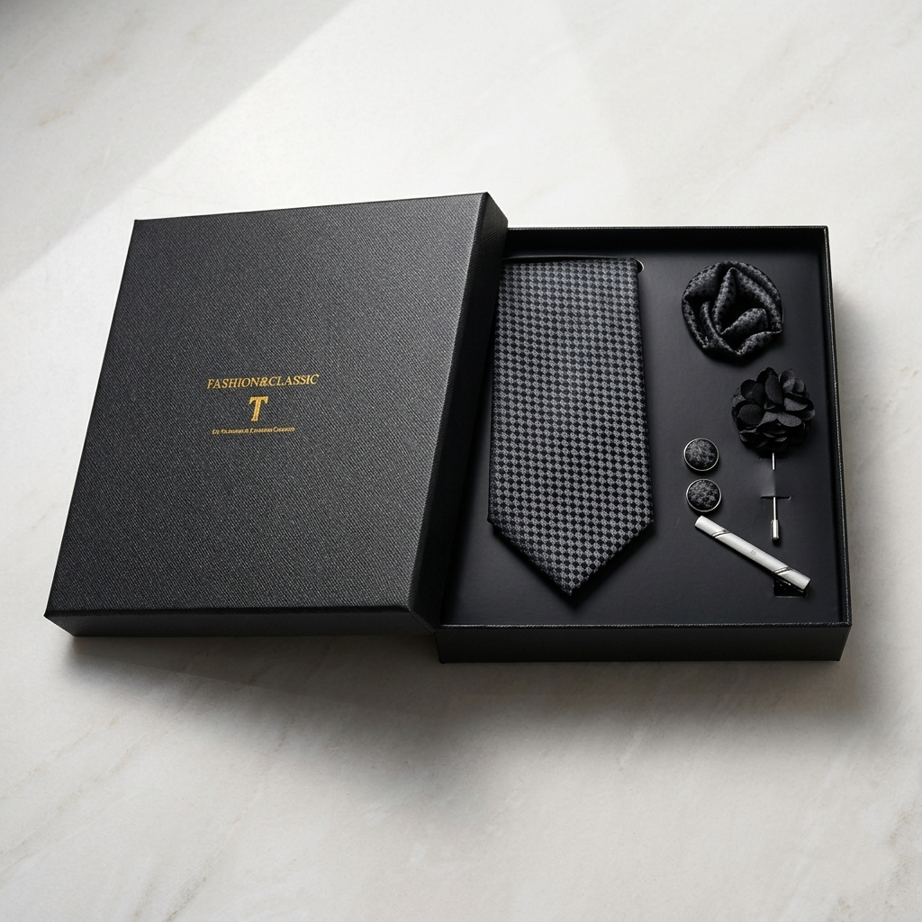 5-in-1 Men’s Tie Gift Set – Tie, Pocket Square, Cufflinks & Lapel Pin