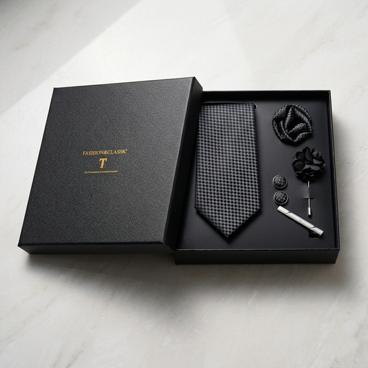 5-in-1 Men’s Tie Gift Set – Tie, Pocket Square, Cufflinks & Lapel Pin