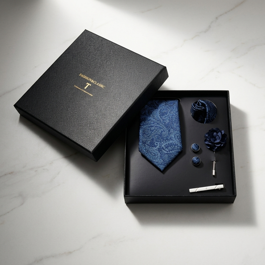 5-in-1 Men’s Tie Gift Set – Tie, Pocket Square, Cufflinks & Lapel Pin