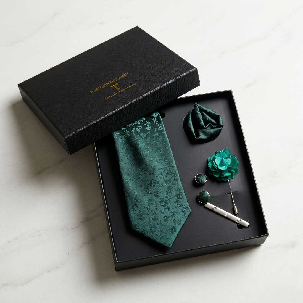 5-in-1 Men’s Tie Gift Set – Tie, Pocket Square, Cufflinks & Lapel Pin