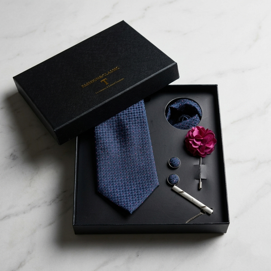 5-in-1 Men’s Tie Gift Set – Tie, Pocket Square, Cufflinks & Lapel Pin
