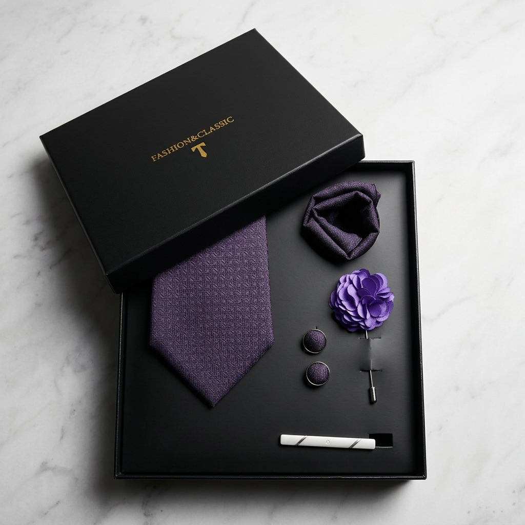 5-in-1 Men’s Tie Gift Set – Tie, Pocket Square, Cufflinks & Lapel Pin