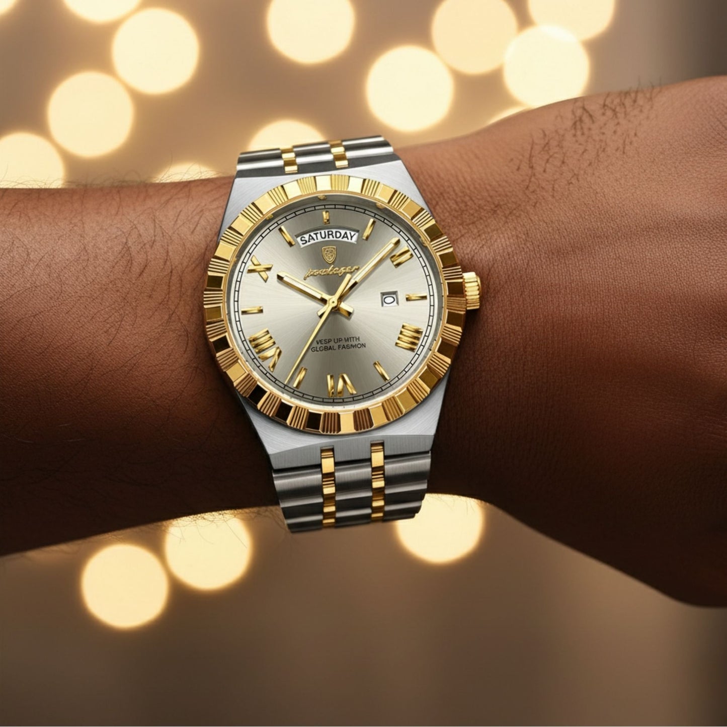 Poedagar Two-Tone Luxury Day-Date Watch