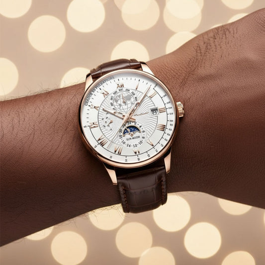 Poedagar Rose Gold Men’s Calendar Watch